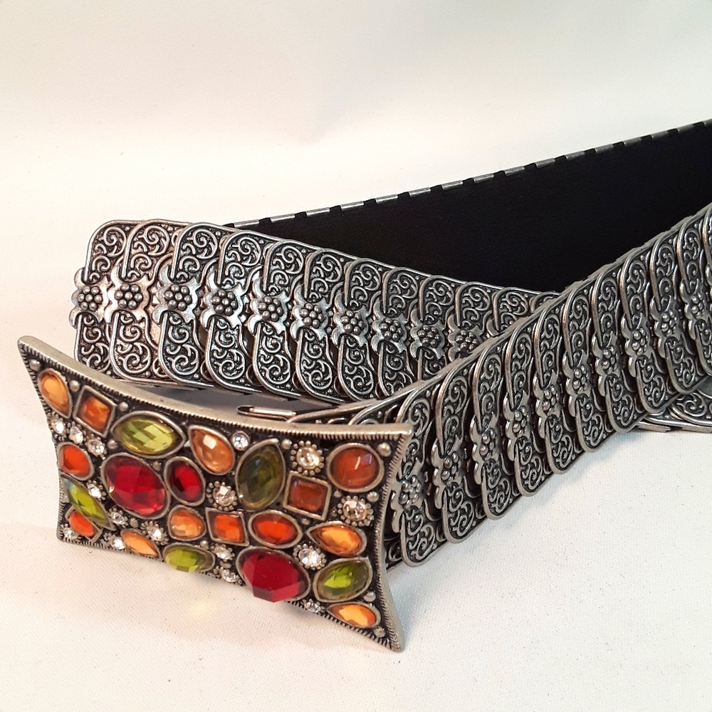 Geometric Bejeweled Armor Link Statement Belt - image 2